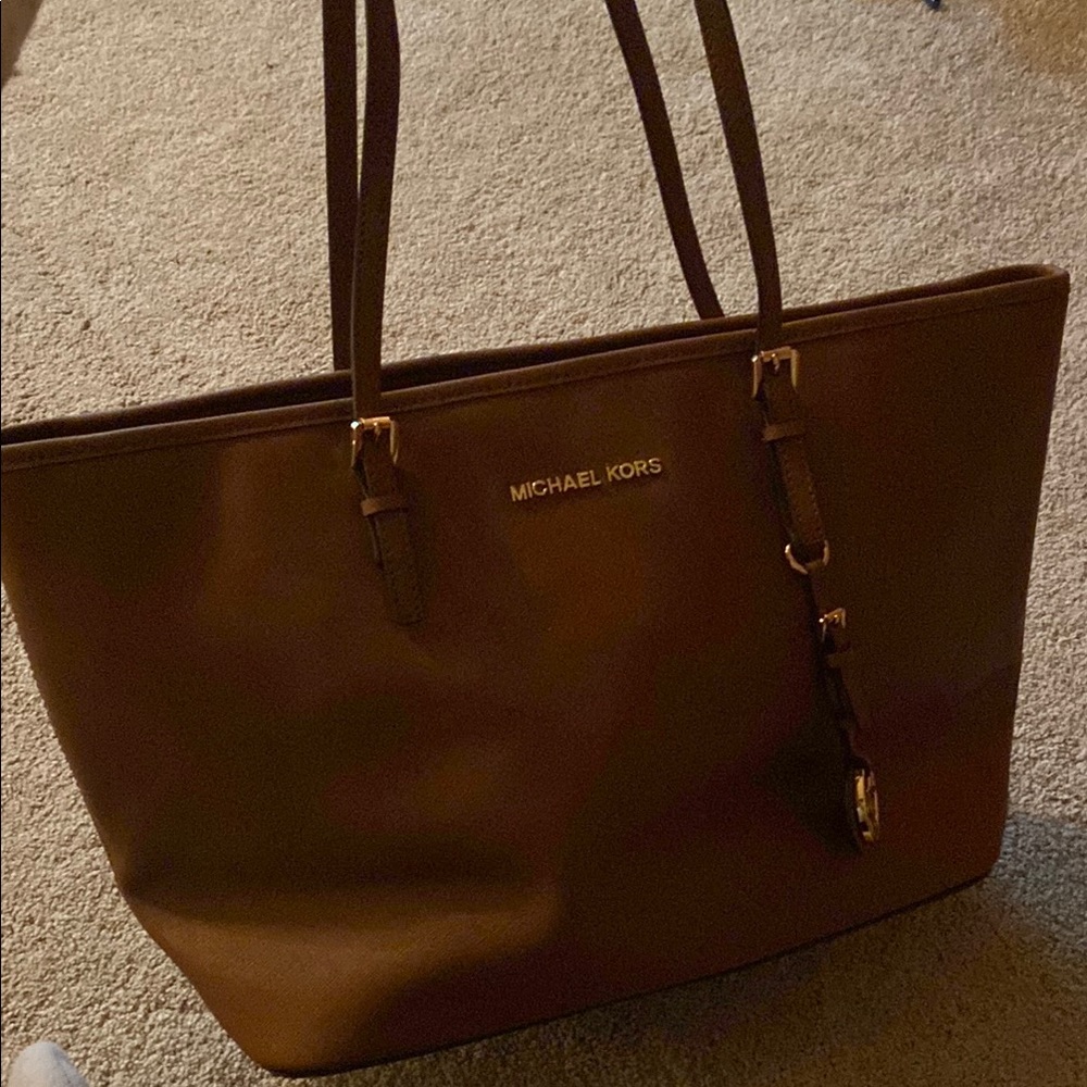Michael Kors Brown Leather Tote with Gold Hardware
